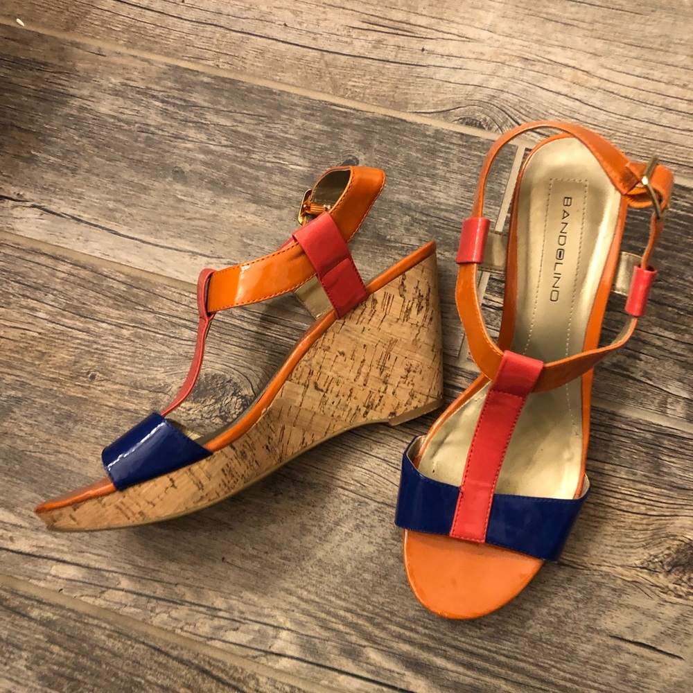 Bandolino High Glam Cork Wedge Shoes, 9.5 Orange